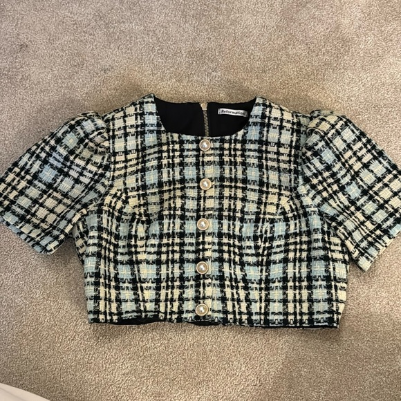 Reformation Nicky Top in Sky Tweed (size 4) - Picture 3 of 5